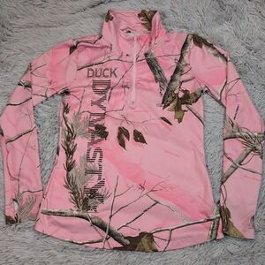 Duck Dynasty Jacket Girls XL Pink‎ Athletic Half Zip Thumb Hole Camo Lightweight